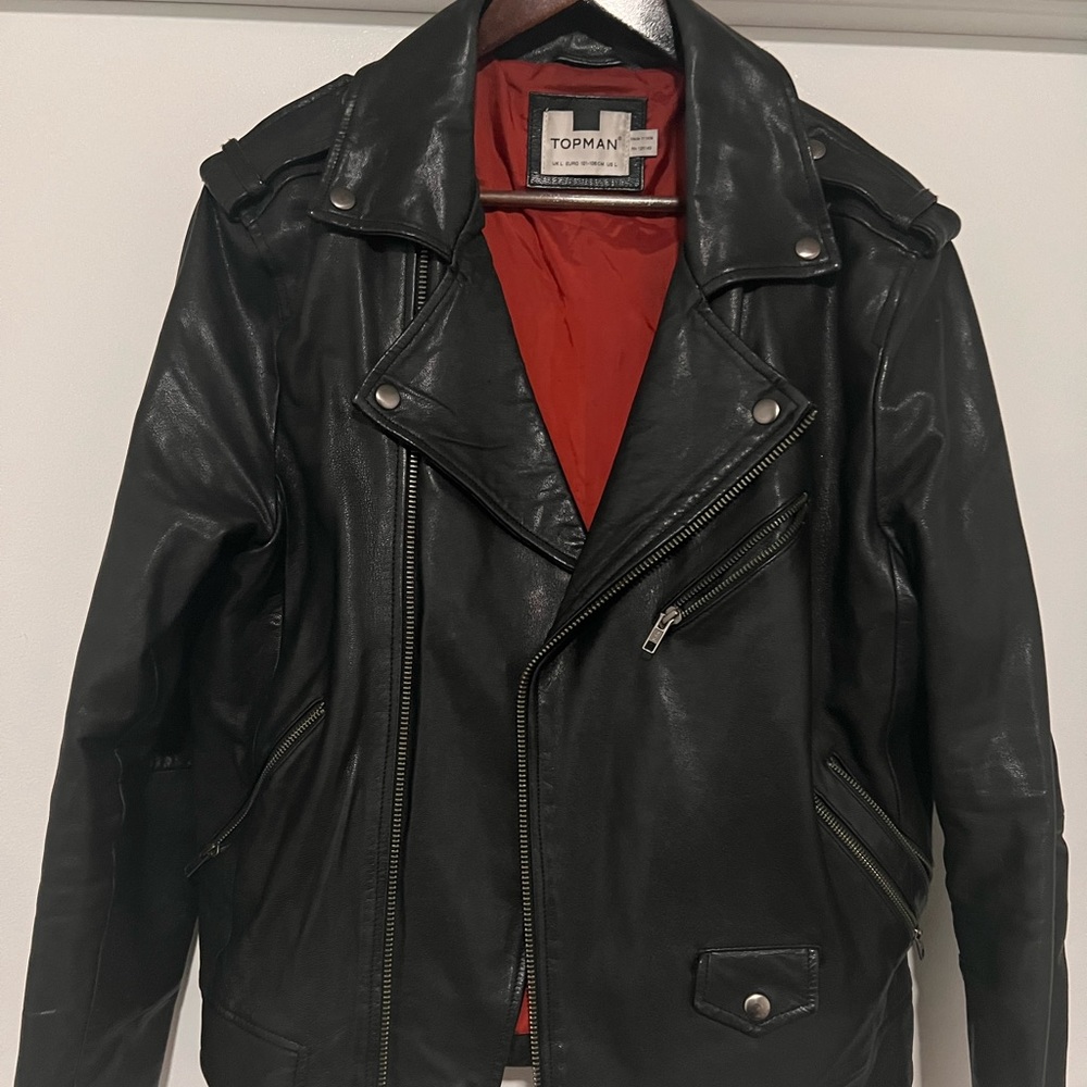 Topman Black Leather Biker Jacket